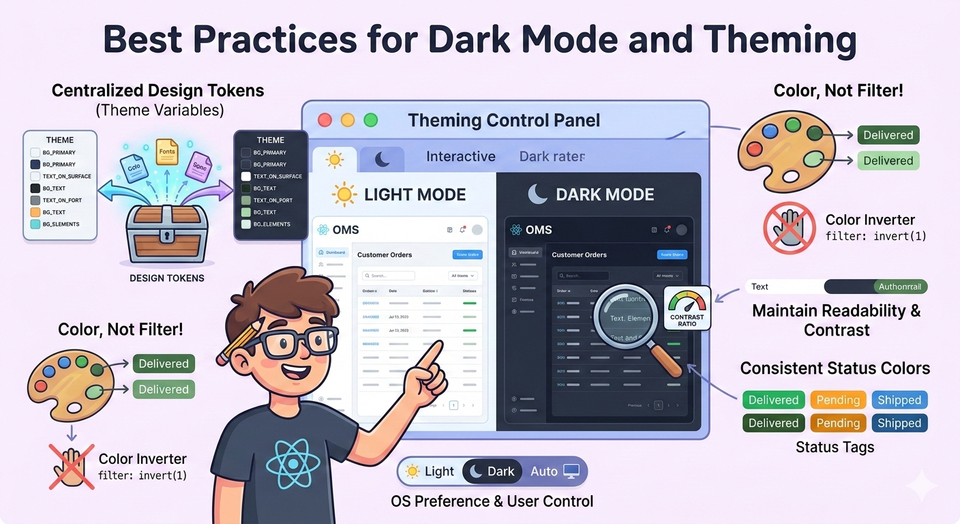 Best practices for dark mode and theming